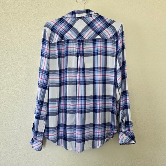 Rails Hunter Plaid Button Down Shirt White Blue Pink Women Size M Long Sleeve - Picture 6 of 12